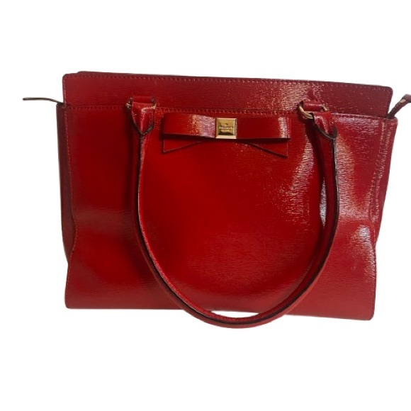 Elegant Kate Spade Red Bow Accent Women's Handbag Purse - Picture 1 of 13